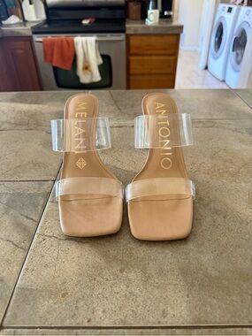 ANTONIO MELANI Nude Clear Double-Strap Slide Heel